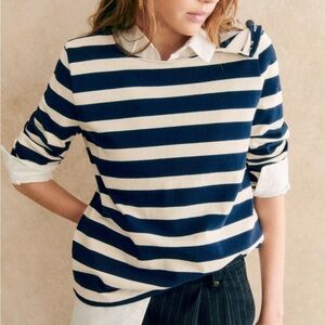 🆕 SEZANE COLETTE MARINIÈRE Top Shirt Maxi Stripe Navy Ecru Small